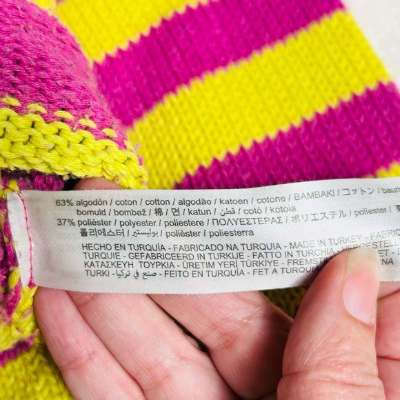 Zara striped cropped sweater, L, crewneck, pink yellow, cotton blend Soft Summer - Picture 6 of 6